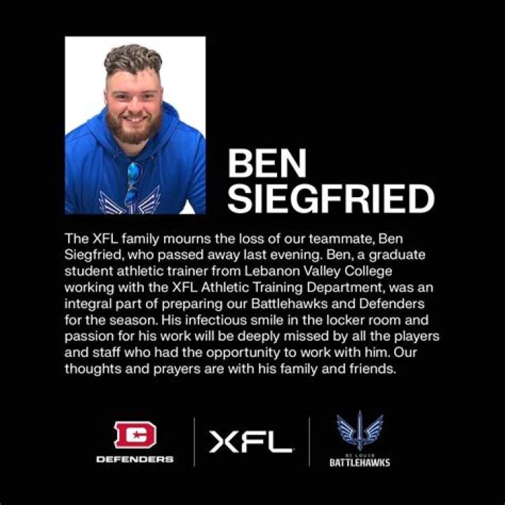 Ben Siegfried Obituary, Funeral Details, Lebanon Valley College “XFL Athletic” Trainer